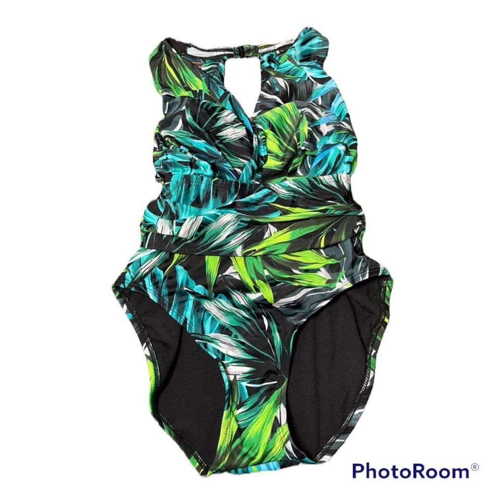one piece swimsuit small Aqua Green floral swim